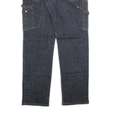 Mens Regular Fit Blue Denim Jeans W36 L33 Zip Closure Cargo Pockets Cotton Blend