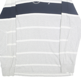 NAUTICA Mens White & Grey Long Sleeve Striped Polo Shirt L Cotton Casual