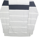 NAUTICA Mens White & Grey Long Sleeve Striped Polo Shirt L Cotton Casual
