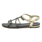 CHANEL Pearl Embellished Strappy Womens Leather Sandals Black & Beige UK 6.5