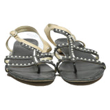 CHANEL Pearl Embellished Strappy Womens Leather Sandals Black & Beige UK 6.5