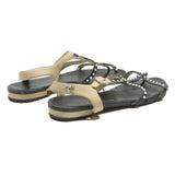 CHANEL Pearl Embellished Strappy Womens Leather Sandals Black & Beige UK 6.5