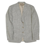 Mens Grey Wool Plain Classic Button Jacket XL Tailored Herringbone Wool Jacket