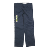DICKIES Mens Cotton Blend Navy Slim Straight Trousers W30 L30 Workwear Zip