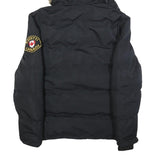 ZAVETTI Mens Black Bomber Jacket L Polyester Quilted Puffer Fur Hooded Warm