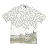 CHEROKEE Mens White & Green Golf Print Cotton Blend Shirt M Casual Summer