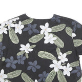 PARADISE FOUND Womens Black White Floral Printed Blouse Short Sleeve V-Neck S