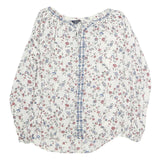 CHAPS Womens White Floral Printed Long Sleeve Peasant Top S Cotton Casual