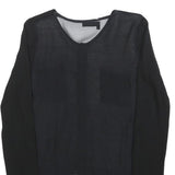 THE KOOPLES Womens Black Silk Blend Long Sleeve V-Neck Top S Elegant Lightweight