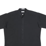 PIERRE CARDIN Mens Black Cotton Blend Shirt L Button Up Short Sleeve Relaxed Fit