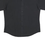 PIERRE CARDIN Mens Black Cotton Blend Shirt L Button Up Short Sleeve Relaxed Fit