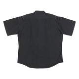 PIERRE CARDIN Mens Black Cotton Blend Shirt L Button Up Short Sleeve Relaxed Fit
