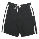 NFL Mens Black & White Sports Casual Shorts L W32 Drawstring Cargo Pocket