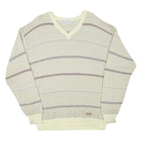 JOCKEY Mens Cream Patterned Acrylic Blend Jumper V-Neck Basic Knit L Casual Wear