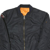 ALPHA INDUSTRIES Womens Black & Orange Flight Jacket L Nylon Woven Bomber Zip