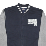 MV SPORT Mens Navy & Grey Nevada 74 Varsity Jacket L Cotton Blend Button Closure