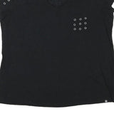 ROCK & REPUBLIC Womens Black V-Neck T-Shirt XL Short Sleeve Eyelet Detail