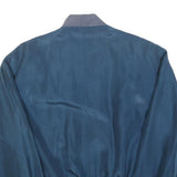 Mens Blue Silk Zip Jacket M Plain Classic Bomber Style Lightweight