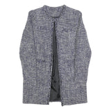 Womens Blue Plain Button Jacket S Woven Classic Fit Long Sleeve Casual