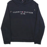 TOMMY HILFIGER Womens Navy Hoodie M Cotton Pullover Logo Est 1985