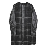 TED BAKER Womens Black & Grey Check Zip Jacket XS Wool Blend Leather Sleeves