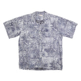 GO BAREFOOT Mens Blue Patterned Cotton Blend Short Sleeve Shirt XL Casual Summer