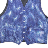 Mens Blue & Black Silk Blend Button Jacket L Printed Waistcoat Style