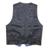 Mens Blue & Black Silk Blend Button Jacket L Printed Waistcoat Style