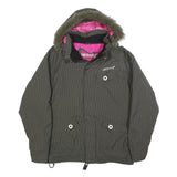 BILLABONG Womens Grey Pinstripe Outdoor Jacket L Polyamide Zip Hooded