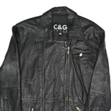 C&G Womens Black Biker Faux Leather Jacket M Zip Closure Plain Relaxed Fit