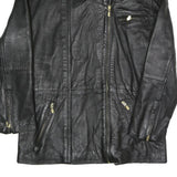 C&G Womens Black Biker Faux Leather Jacket M Zip Closure Plain Relaxed Fit