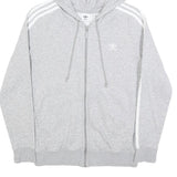ADIDAS Womens Grey & White Full Zip Hoodie UK 12 Cotton Blend Three Stripe