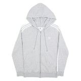 ADIDAS Womens Grey & White Full Zip Hoodie UK 12 Cotton Blend Three Stripe