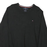 TOMMY HILFIGER Mens Black Plain Cotton Blend V-Neck Regular Jumper L Classic