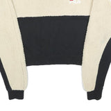 FILA Womens Cream & Black Crew Neck S Sherpa Fleece Sweatshirt Crop Top