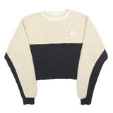 FILA Womens Cream & Black Crew Neck S Sherpa Fleece Sweatshirt Crop Top