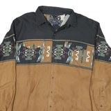 ROPEN Mens Black & Brown Geometric Print Cotton Blend Shirt L Casual