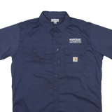 CARHARTT Mens Blue Work Shirt L Automotive Logo Button Pockets Durable