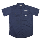 CARHARTT Mens Blue Work Shirt L Automotive Logo Button Pockets Durable