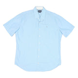 TOMMY HILFIGER Mens Blue Short Sleeve Shirt L Casual Cotton Blend Summer