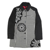 DESIGUAL Womens Black & White Houndstooth Button Jacket M Polyester Blend