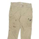 CARHARTT Mens Beige Relaxed Fit Trousers W34 L30 Cotton Blend Zip Workwear