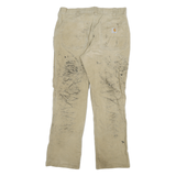 CARHARTT Mens Beige Relaxed Fit Trousers W34 L30 Cotton Blend Zip Workwear