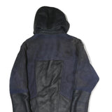 Womens Navy & Black Hooded Cotton Blend Jacket L Button Closure Casual Outerwear