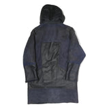 Womens Navy & Black Hooded Cotton Blend Jacket L Button Closure Casual Outerwear