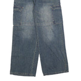Womens Relaxed Blue Denim Wide-Leg Jeans W28 L28 Cargo Pockets Cotton Blend Zip