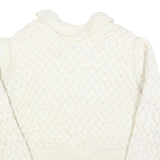 Womens Cream Chunky Knit Collar Zip Jumper L Cable Knit Pullover Soft Warm