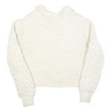 Womens Cream Chunky Knit Collar Zip Jumper L Cable Knit Pullover Soft Warm