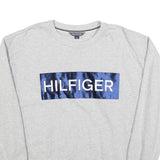 TOMMY HILFIGER Womens Grey Sweatshirt Crew Neck L Hilfiger Logo Cotton Blend
