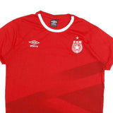 UMBRO Mens Red Football Shirt ESS Badge L Short Sleeve Crew Neck Graphic Print